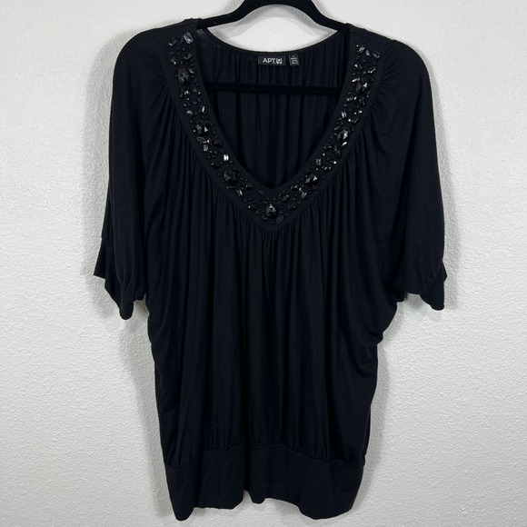 Apt‎ 9 Top Women's L Black Embellished Dolman Half Sleeve Shirt Blouse - Picture 1 of 10